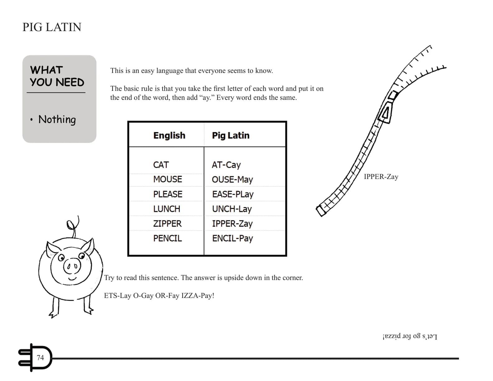 Page 74 of the book: Pig Latin